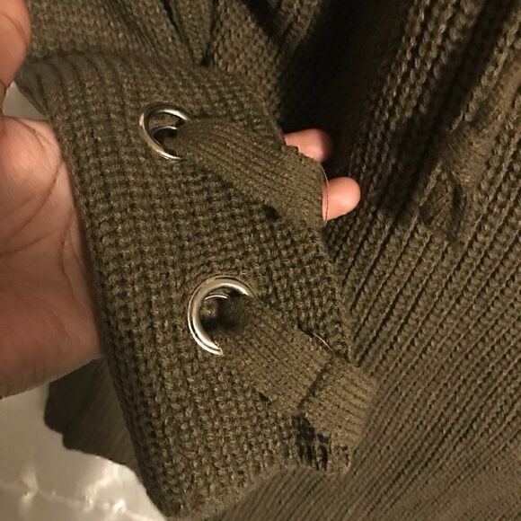 Military Hippe Lace Up V-neck Neck Green Knit Sweater one size - Picture 11 of 14